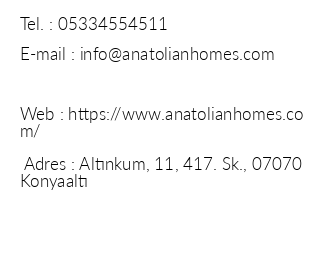 Anatolian Homes iletiim bilgileri